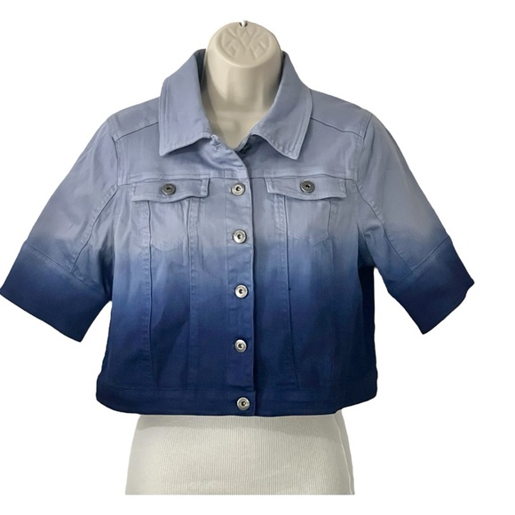 One World Blue Ombre Cropped Demin Jacket Short Sleeves Size Small - Picture 2 of 11